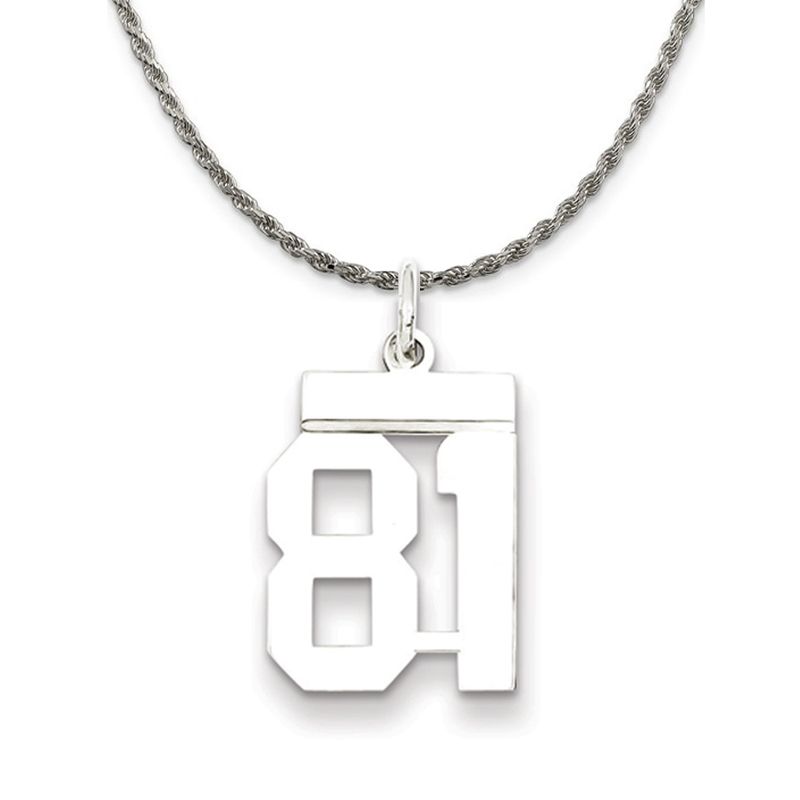 Sterling Silver Athletic Lg Polished Number 81 Necklace - 26 Inch